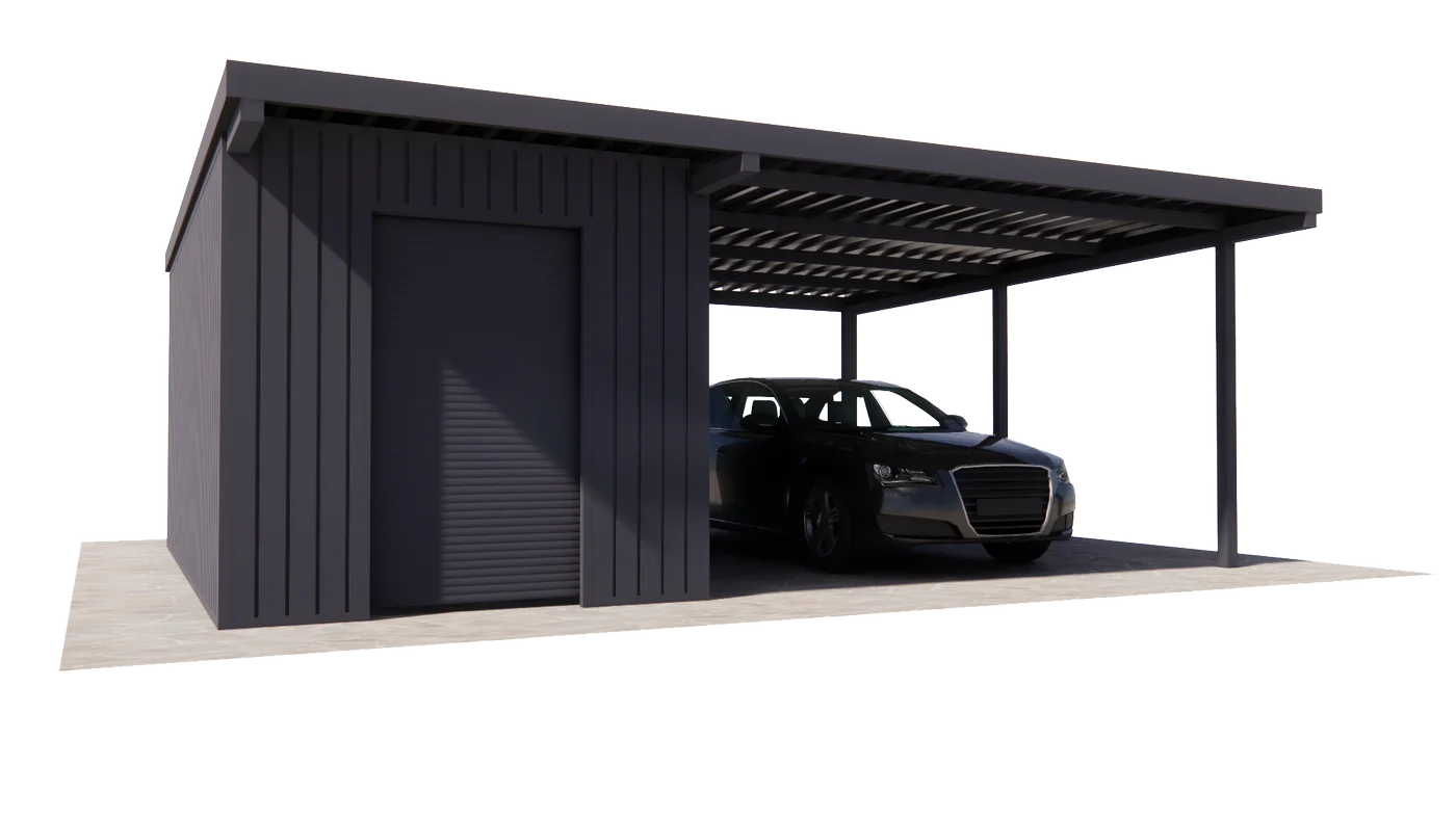 3D-модель автомобильного навеса с хозблоком